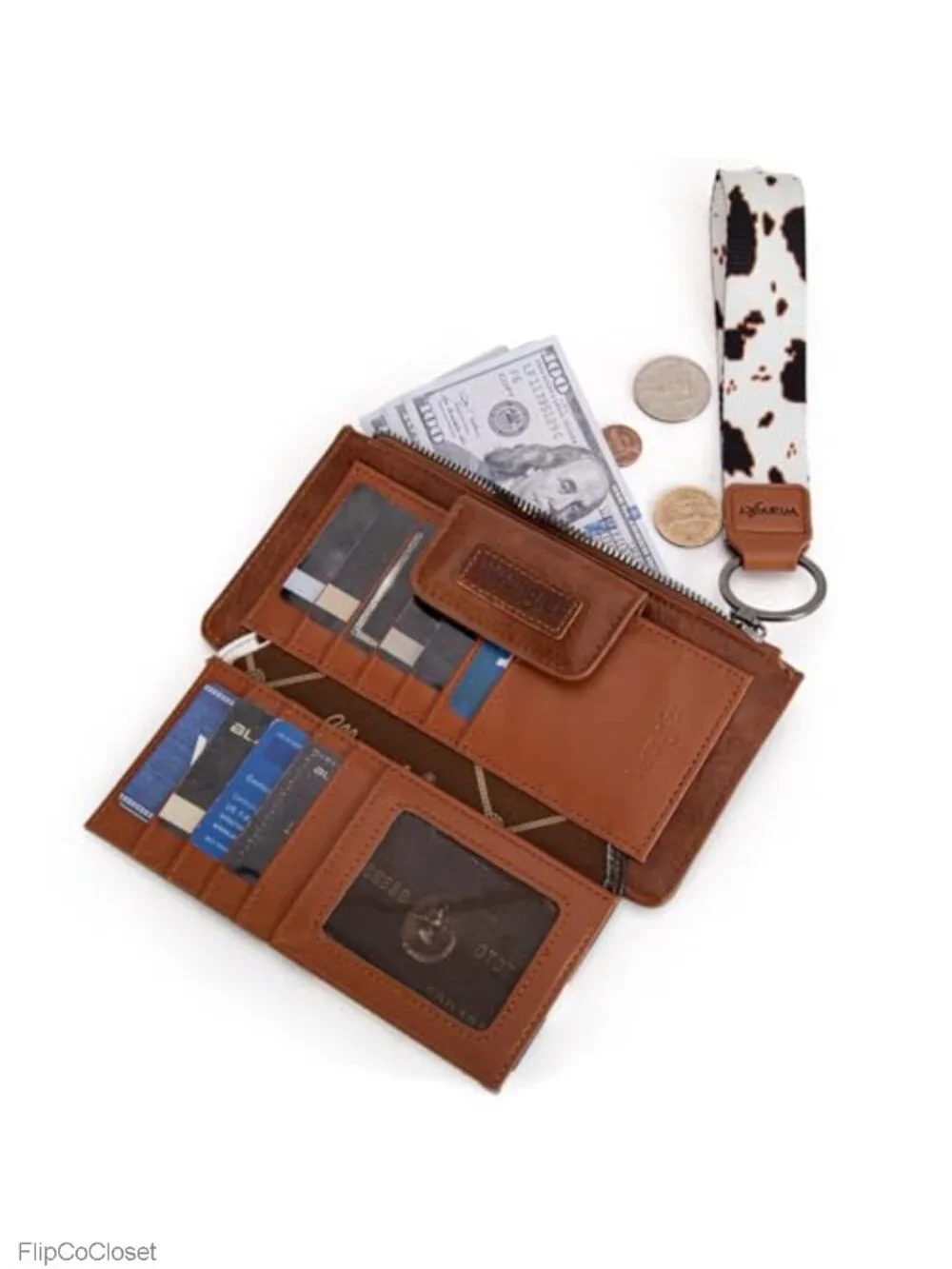 Wrangler Cow Print Wristlet Wallet RFID Card Case Coin Purse